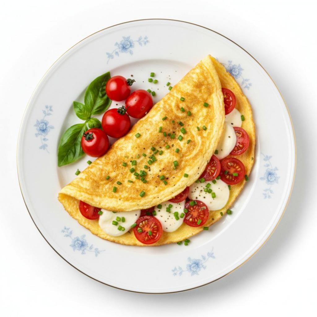 Omelette with mozzarella and cherry tomatoes