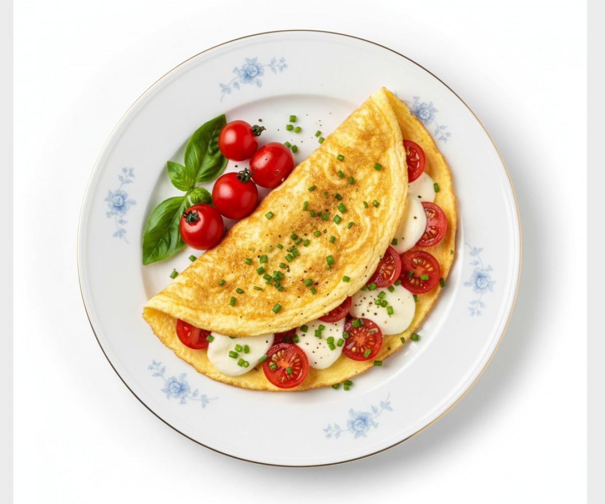 Omelette with mozzarella and cherry tomatoes